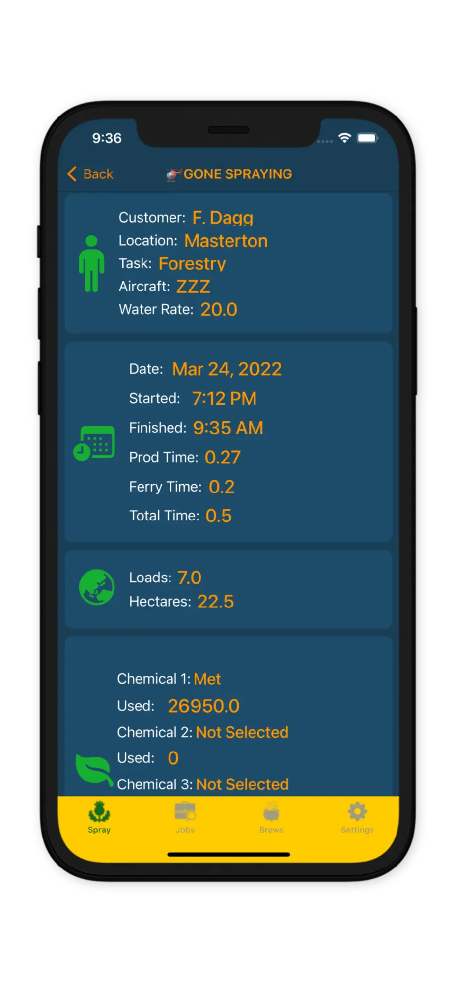Spray Rates settings